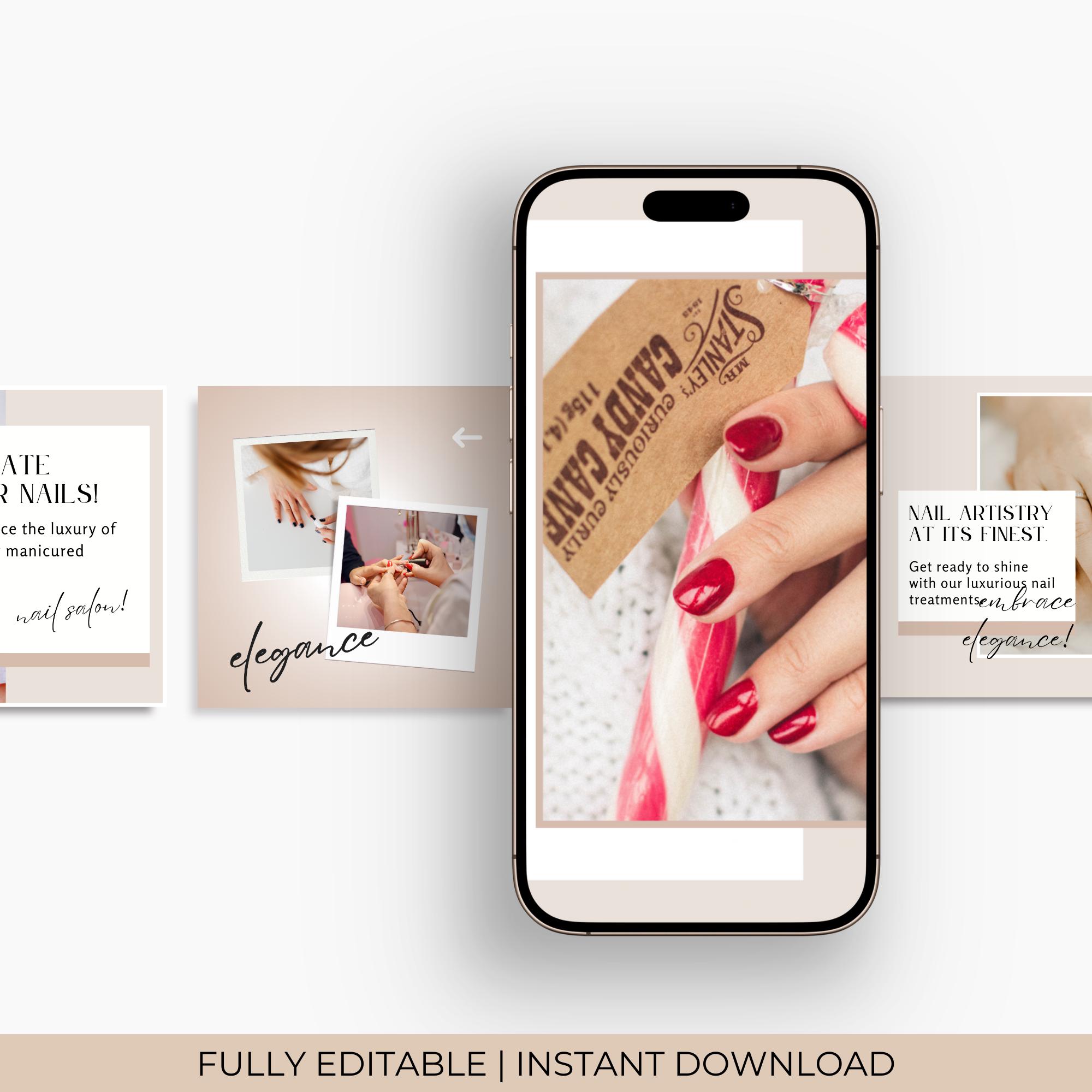 Nail Salon Instagram Template Canva Editable | Beauty Social Media Kit ...