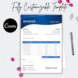 Professional Company Invoice Template Editable Canva | Business Invoice Design | Printable Invoice Template for Small Business