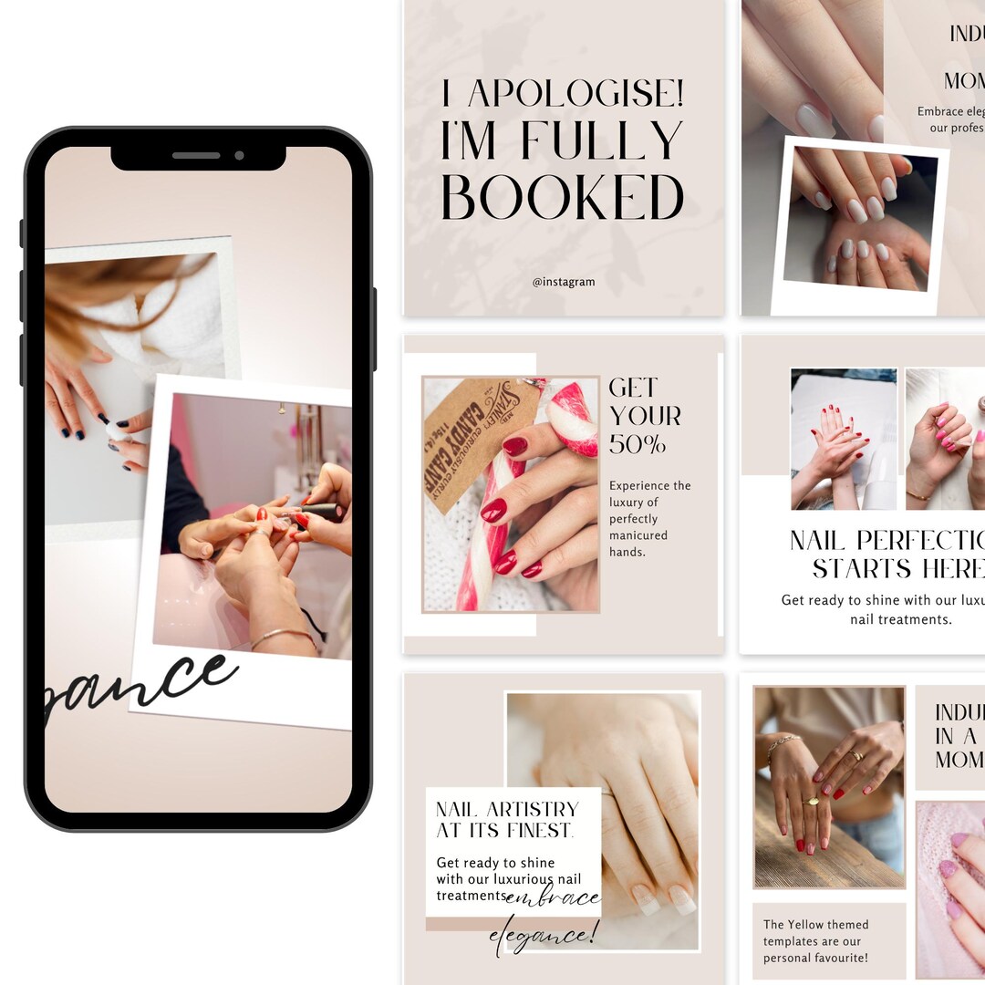 Nail Salon Instagram Template Canva Editable | Beauty Social Media Kit ...