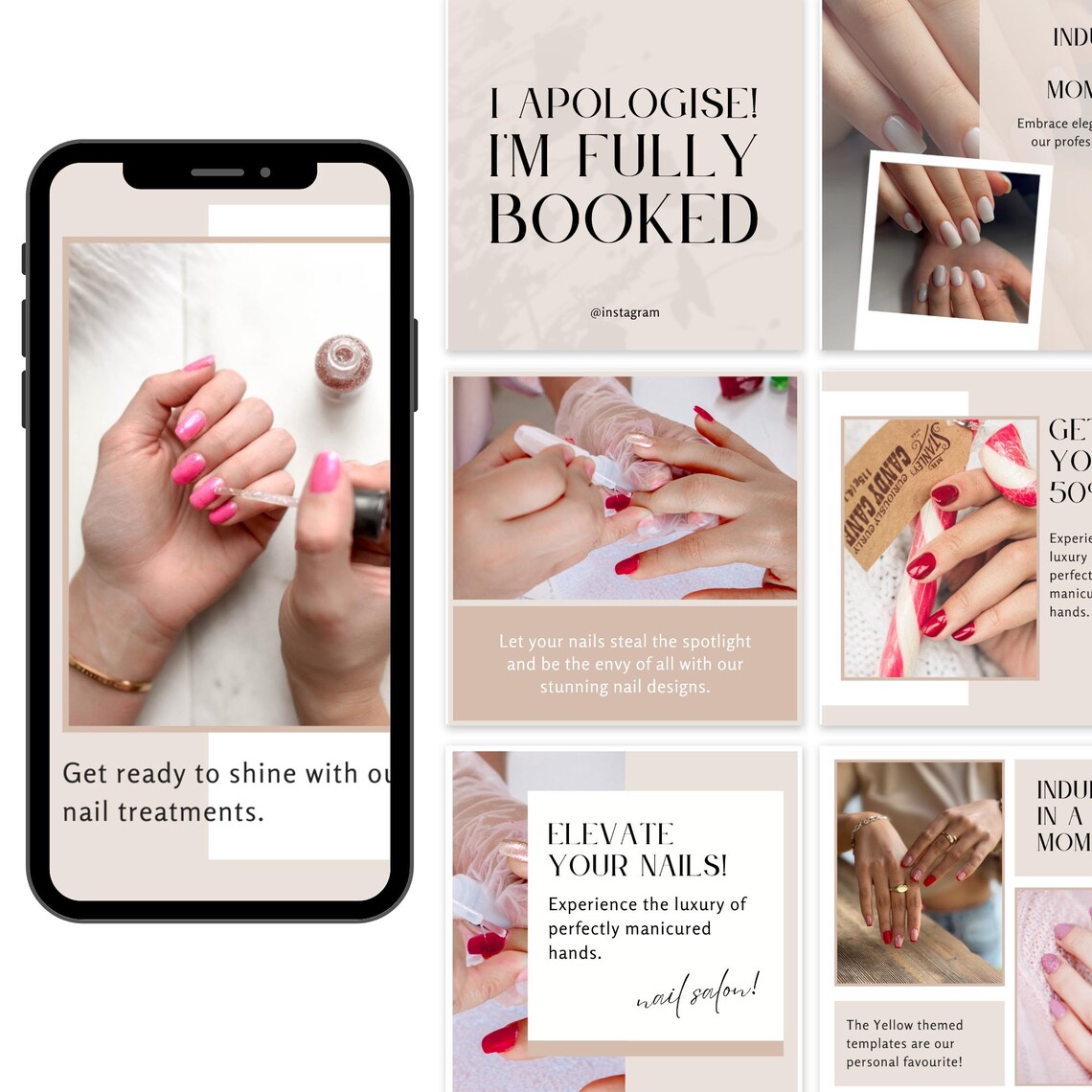 Nail Salon Instagram Template Canva Editable | Beauty Social Media Kit ...