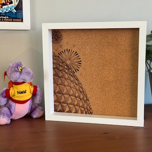 Spaceship Earth, Disney Pin Display Board, Laser Engraved Cork Board, 9.25" Square