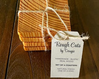 Handmade Rustic Pine Wood Coasters - Set of 4