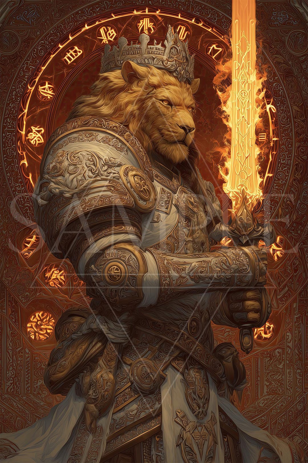 Lion King Warrior Wall Art - Medieval Fantasy Lion Knight - Printable ...