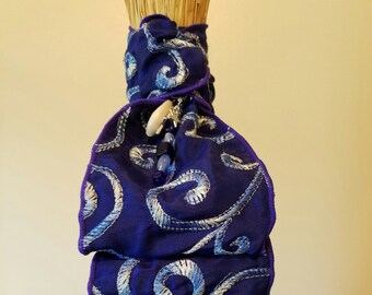 Royal Blue and White Fancy Man Tie Wedding Jumping Broom