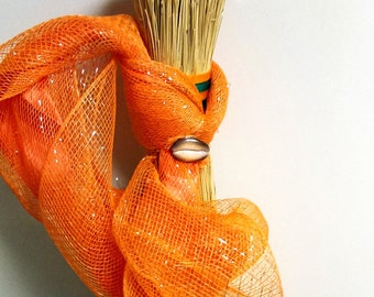 Orange Jumping the Broom Ceremony Wedding Broom