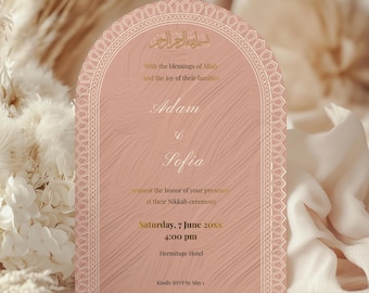 Blush Pink Nikah Invitation Template 5x7 Canva Editable | Islamic Wedding Card Printable