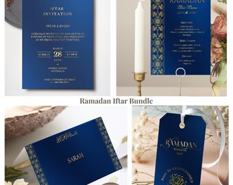 Iftar Invitation Template Bundle | Islamic Menu Place Card Editable Canva | Muslim Party Printable Iftar Digital Download