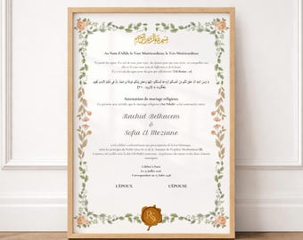 Le Certificat de Nikah Floral Automne Pêche | Attestation Mariage Harvest | PDF A4 A3