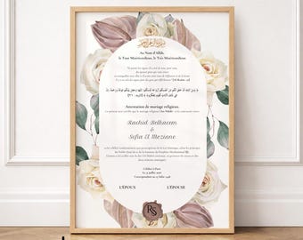 Acte de Nikah Boho | Roses & Tulipes | Attestation Mariage Islamique Personnalisée PDF