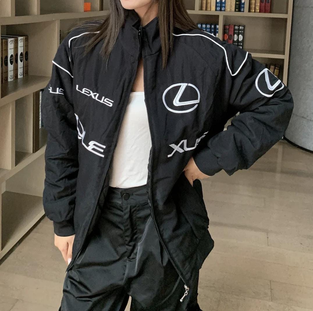 LEXUS黒のナイロンジャケット Unisex Lexus Racing Jacket - Black Y2K Embroidered F1 Style - Etsy