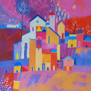 Mountain Village Tuscany Fine Art Giclee Artist Proof Limited Edition Print from an original painting by Giuliana Lazzerini image 1