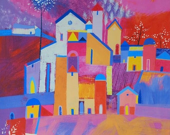 Mountain Village Tuscany Fine Art Giclee Artist Proof Limited Edition Print from an original painting by Giuliana Lazzerini