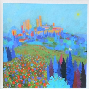 Tuscany,San Gimignano: Limited Edition Signed Giclée Print 8"x8"inches Mounted