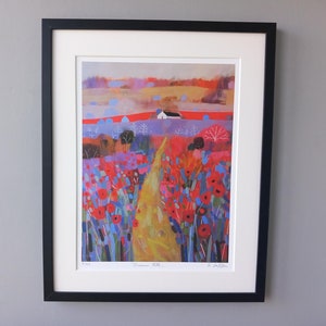 Poppies and White Cottage English Summer Landscape Giclee Limited Edition Print from an original acrylic painting Signed G. Lazzerini image 3