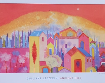 Ancient Hill Tuscany - RARE Signed Contemporary Quality Paper, Pristine Art Poster Print from an Original Watercolour  by Giuliana Lazzerini