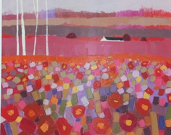 Summer Poppies - Red Field, Country Cottage  Limited Edition Fine Art  Print - Giclee - From an original  painting signed Giuliana Lazzerini