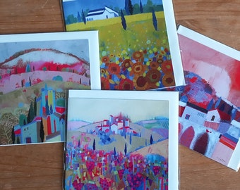Set of 4 Tuscany\ Italy Art Cards , Greeting Cards Blank inside - Taken From Original Paintings  by Giuliana Lazzerini