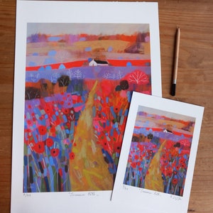 Poppies and White Cottage English Summer Landscape Giclee Limited Edition Print from an original acrylic painting Signed G. Lazzerini image 4