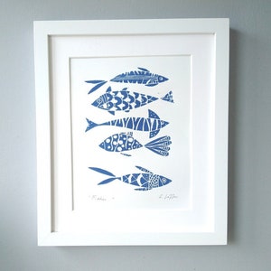 Fish Art Original Linocut,Printmaking Blue or Orange Fishes, Fisherman Gift , Ocean, Original Lino Print Signed Giuliana Lazzerini image 8