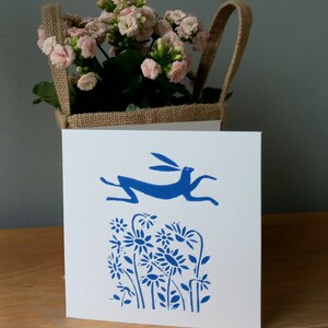 Jumping Hare Handprinted Linocut Card Blank Inside Rabbit Lino Print ...