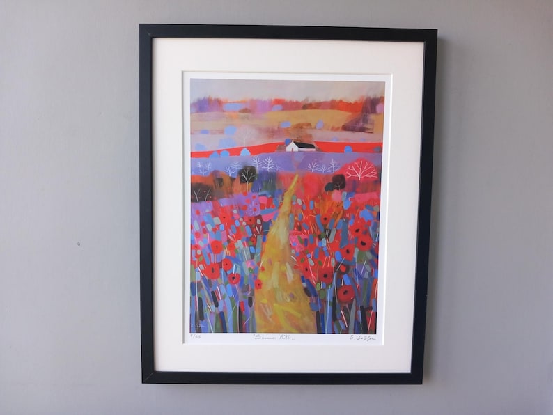 Poppies and White Cottage English Summer Landscape Giclee Limited Edition Print from an original acrylic painting Signed G. Lazzerini image 3