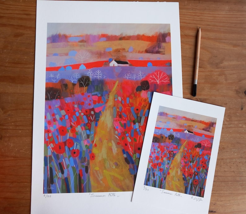 Poppies and White Cottage English Summer Landscape Giclee Limited Edition Print from an original acrylic painting Signed G. Lazzerini image 4