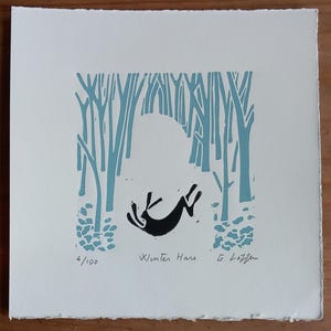 Winter Hare Limited Edition Original Linocut Rabbit Lover Gift ...