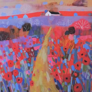 Poppies and White Cottage English Summer Landscape Giclee Limited Edition Print from an original acrylic painting Signed G. Lazzerini image 2