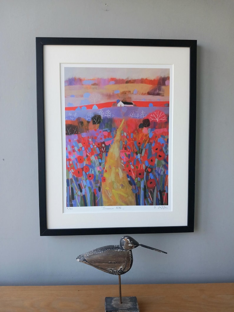 Coquelicots et cottage blanc, paysage d'été anglais, impression giclée en édition limitée à partir d'une peinture acrylique originale signée G. Lazzerini image 5