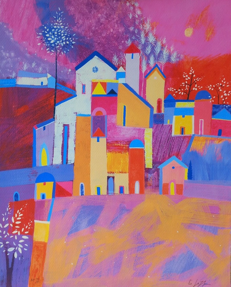 Mountain Village Tuscany Fine Art Giclee Artist Proof Limited Edition Print from an original painting by Giuliana Lazzerini image 1