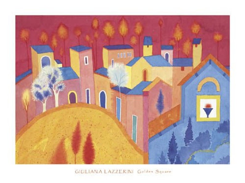 Carré d'or Grands caractères signés à la main Toscane, Italie Affiche de qualité tirée d'une aquarelle de Giuliana Lazzerini image 1