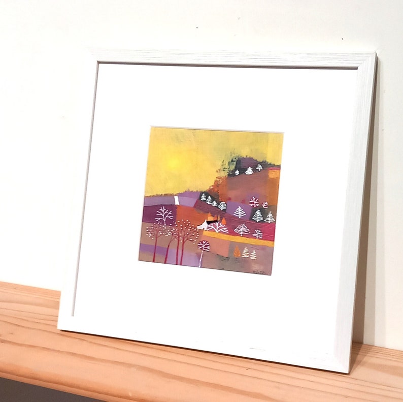 Framed Original Painting, Contemporary Winter Sun Treescape One of a kind Acrylic/mixed media by Giuliana Lazzerini image 2