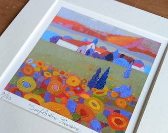 Sunflowers Tuscany Limited Edition Fine Art Print Gift - Mounted ready to frame- Signed and numbered by artist Giuliana Lazzerini