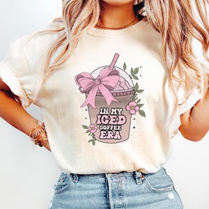 In My Iced Coffee Era Comfort Colors Shirt, Coffee Lover Graphic Tee, Pink Bow Aesthetic Shirt, Coquette Trendy Coffee T-shirt,