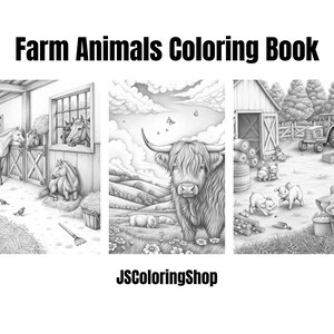 10 Farm Animals Coloring Book Pages|Stress Relief|Digital Download|Coloring for Adults and Teens|Coloring Printable|Grayscale Coloring