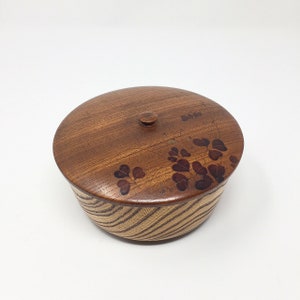 Antique Japanese Wooden Bowl with Lid, Painted Floral Decor