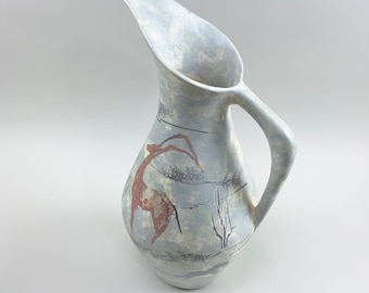 Jarra de cerámica grande vintage de Marc Bellaire, pintura rupestre de California