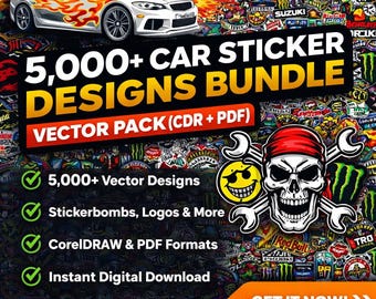 Bundel met meer dan 5000 autostickerontwerpen | Automotive vectorpakket (CDR + PDF)