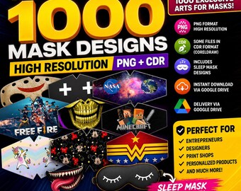 Megapakket met 1000 maskerontwerpen in PNG-formaat – digitale bestanden met hoge resolutie