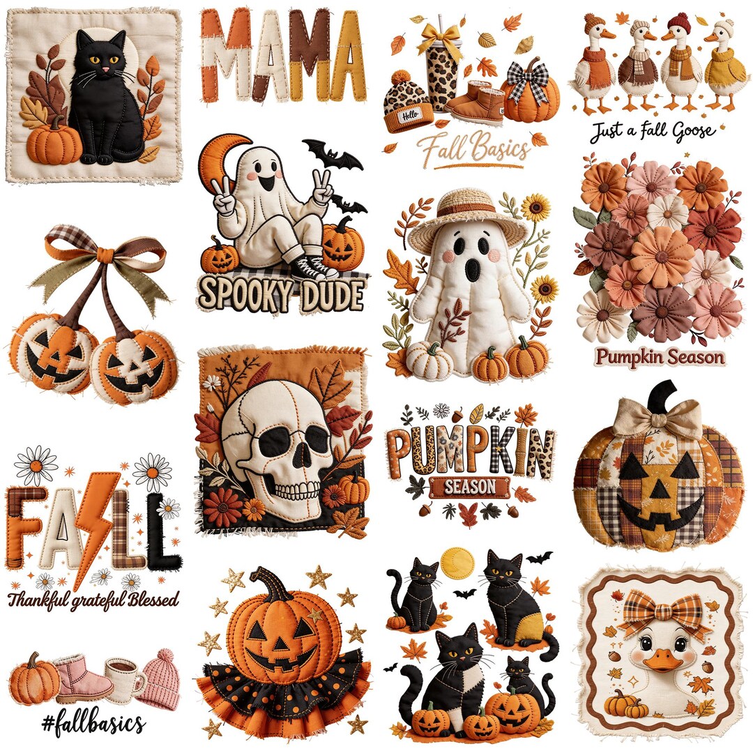 Boo Fall Background Fall PNG Bundle Patchwork Floral Pumpkin Season Spooky Boo Fall Mama ...