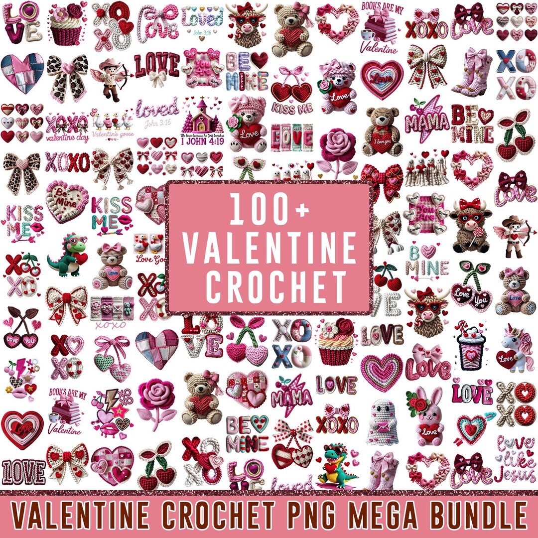 100 Valentine Faux Yarn PNG Bundle Crochet Coquette Bow Be Mine ...