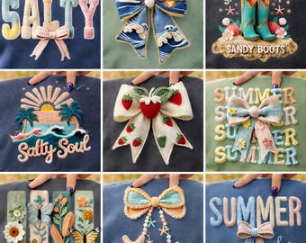 Summer Png Bundle Faux Yarn Coquette Bow Salty Soul Ocean Beach Summer Vibes Floral Salty Boots Sunshine Crochet Knit Sublimation Designs