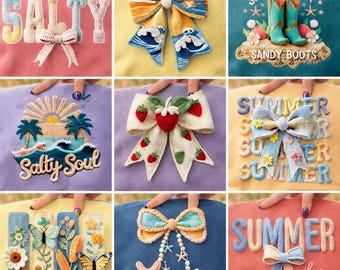 Summer Png Bundle Faux Yarn Coquette Bow Salty Soul Ocean Beach Summer Vibes Floral Salty Boots Sunshine Crochet Knit Sublimation Designs