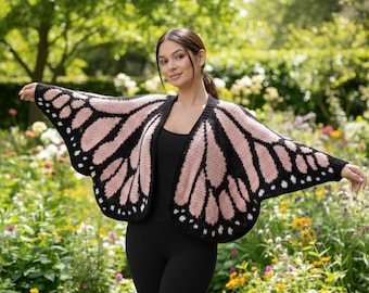 Papillon monarque au crochet, motif PDF, pull ailé surdimensionné au crochet, cadeau pour crocheteur, bricolage, mode nature, téléchargement numérique
