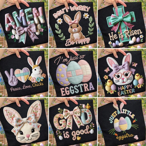 Easter Patchwork Png Bundle Cottagecore Floral Bunny Spring Kids Easter Coquette Bow Be Hoppy Little Eggstra Grandmacore Patchwork PNG