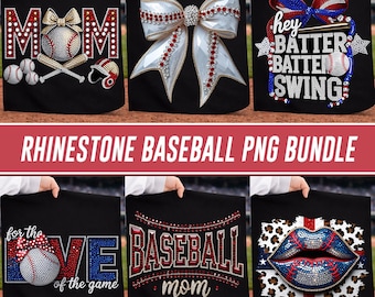 Faux Strass Baseball Png Bündel Kokette Bogen Spieltag Liebe Baseball Mom Sparkle Bling Diamant Teig Batter Swing Sport Mom Png Designs