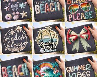 Summer Png Bundle Faux Yarn Beach Please Coquette Bow Salty Soul Ocean Summer Vibes Floral Beach Bum Crochet Knit Sublimation Designs