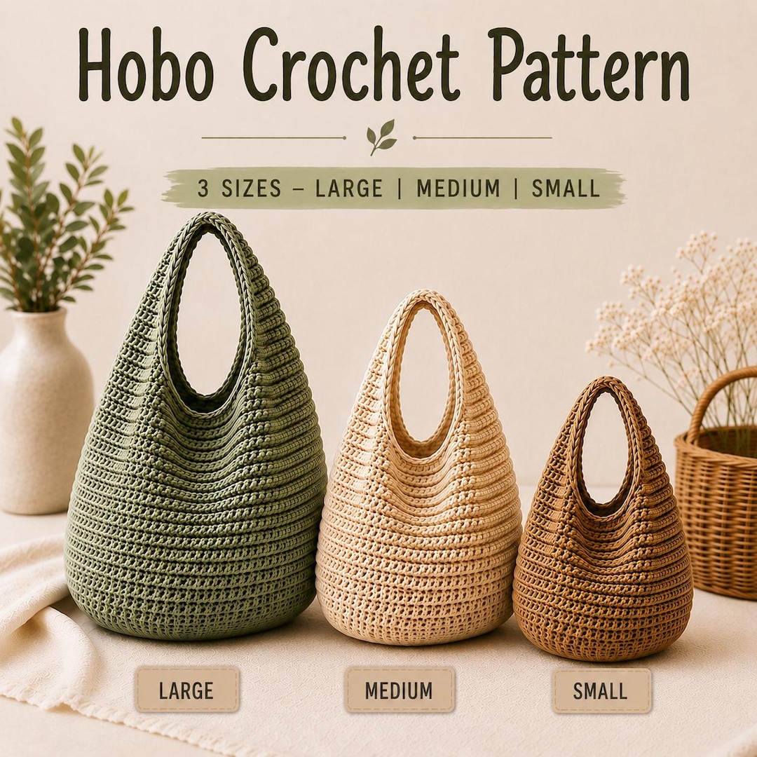 Crochet Hobo Bag PDF Pattern Slouchy Tote Shoulder Purse Tutorial ...