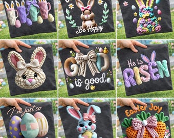 Easter PNG Bundle Faux Yarn Be Happy Easter Joy Bunny Coquette Bow Crochet He Is Risen Christian God is Good Eggstra png Designs Download