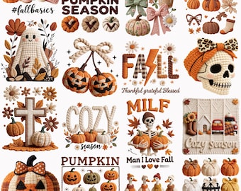Fall PNG Bundle Faux Yarn Cozy Pumpkin Season Fall Goose Coquette Bow Cute Trendy Autumn Thanksgiving Love Cute Fall Basics Crochet Knit